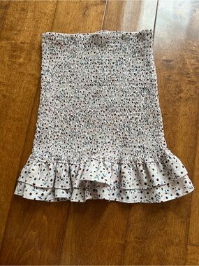 Beginning Boutique White Smocked Mini Skirt with Pink and Brown Floral